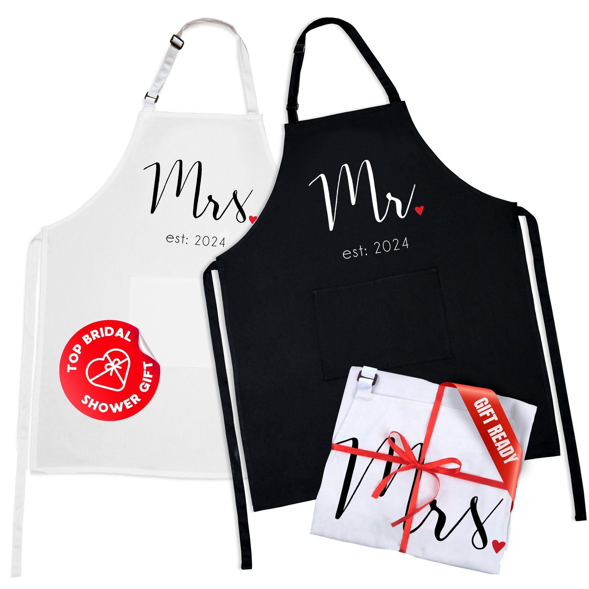 Mr & Mrs Established 2024 His and Hers Aprons