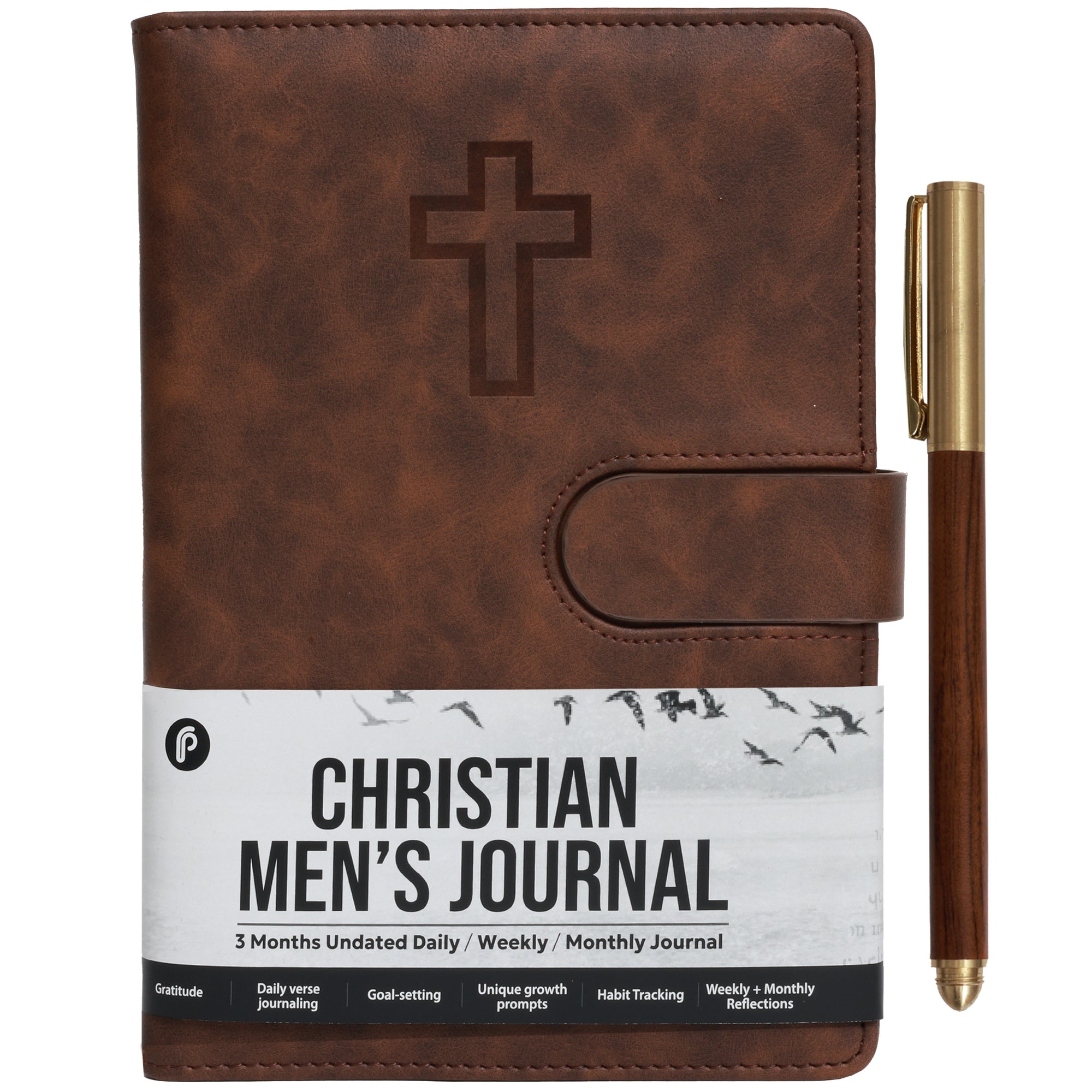 Leather Christian Bible Prayer Journal For Men - Cross Design