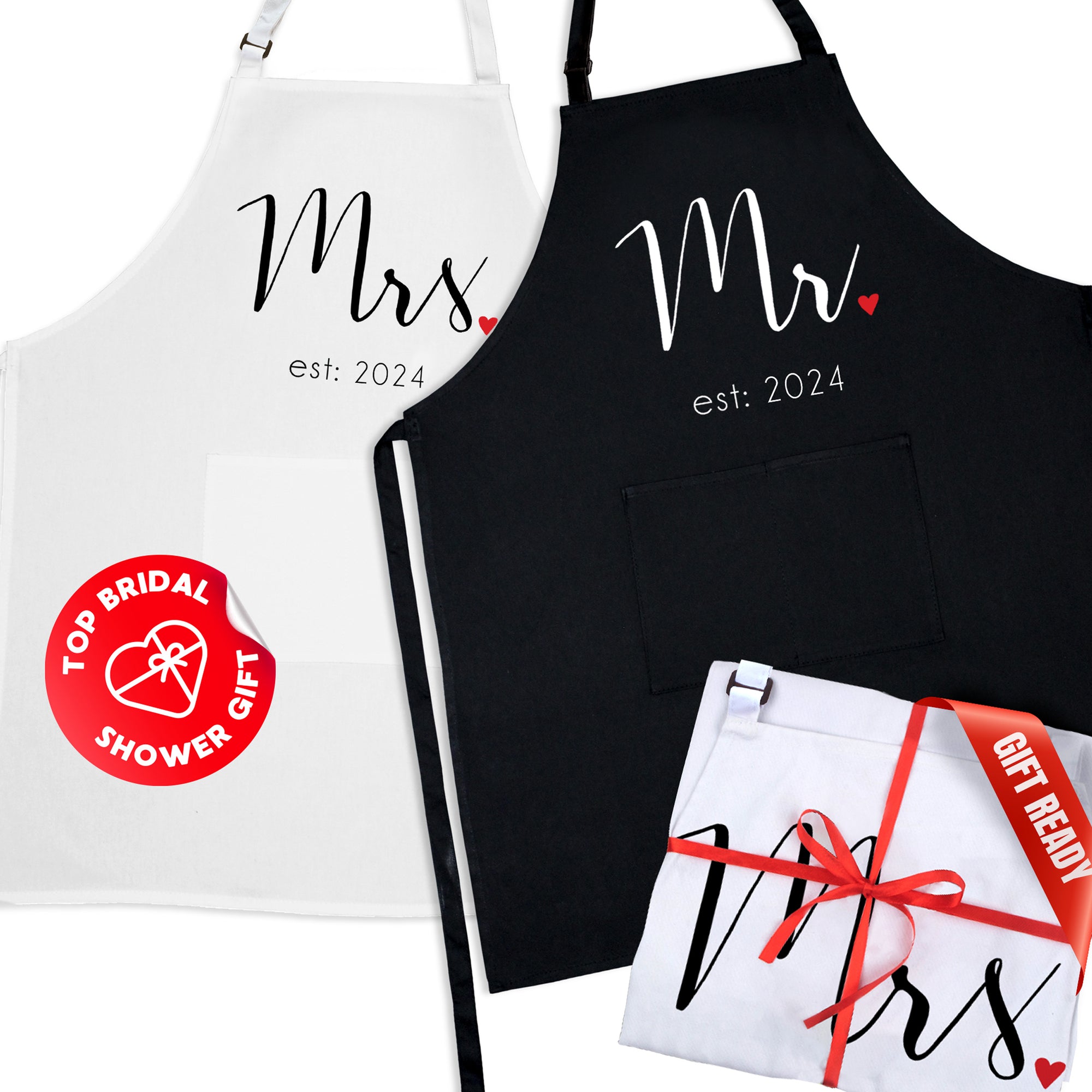Mr & Mrs Established 2024 His and Hers Aprons