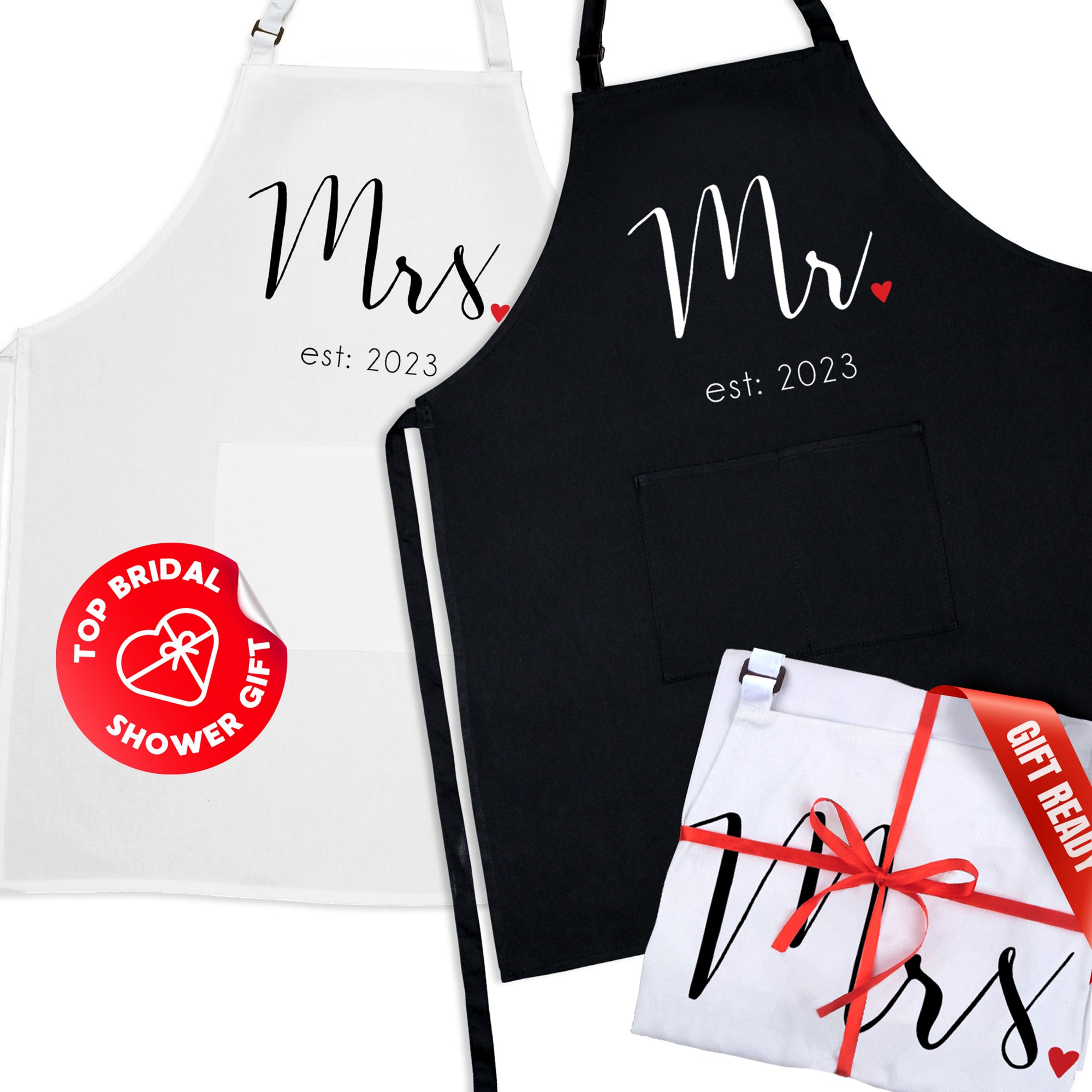 Mr & Mrs Established 2023 His and Hers Aprons