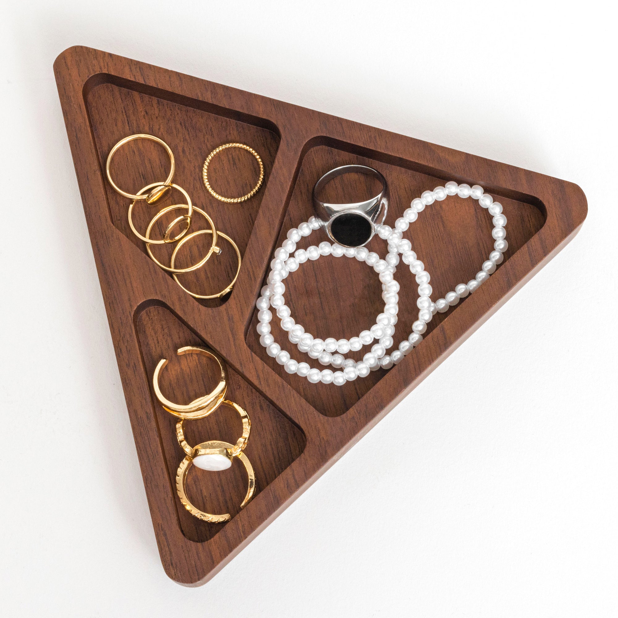 Prazoli Triangle Wood Ring Holder Dish for Jewelry Organizer Tray for Women Engagement Necklace and Earring - Cute Unique Aesthetic