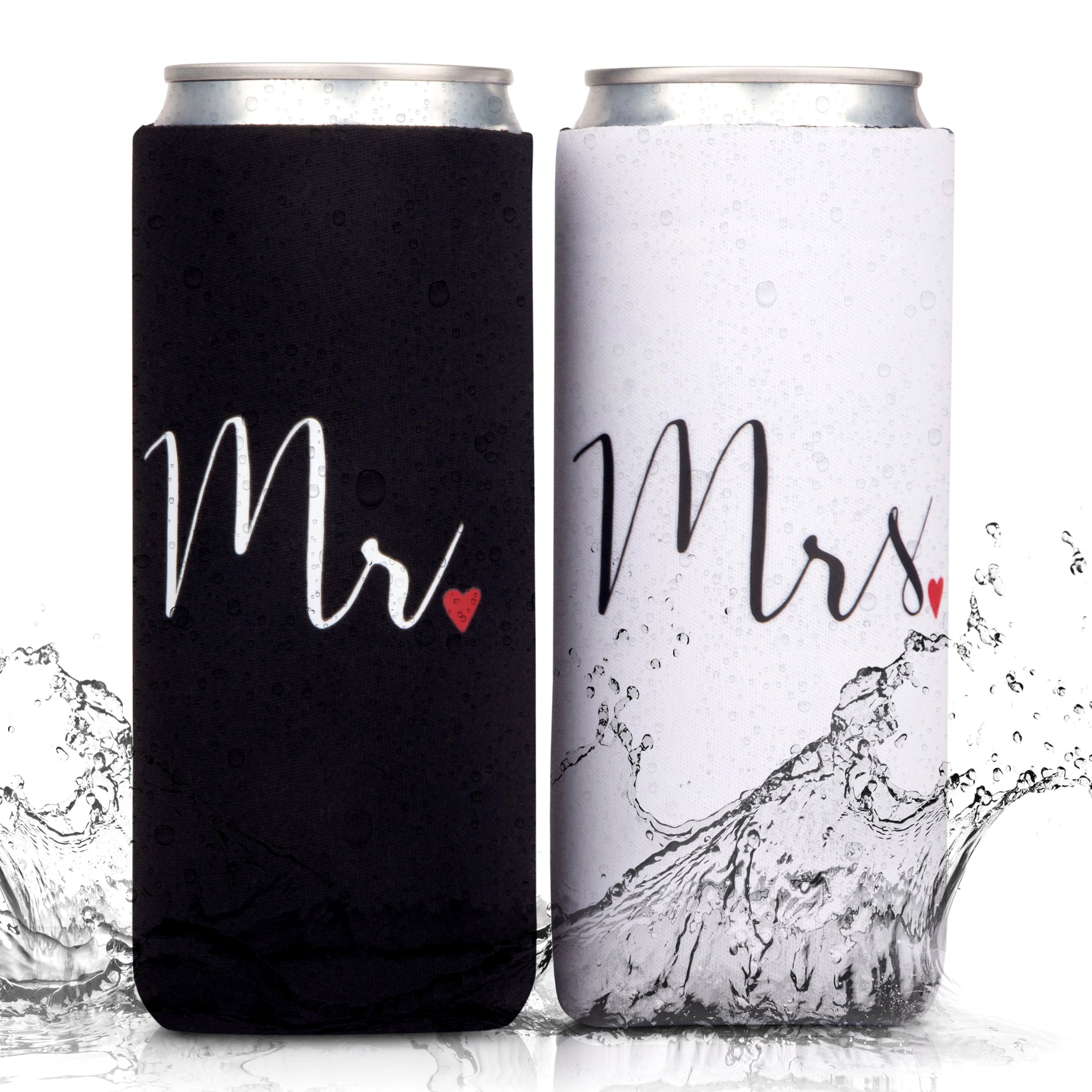 Mr and Mrs Slim Can Coolers - Black & White, Set of 2