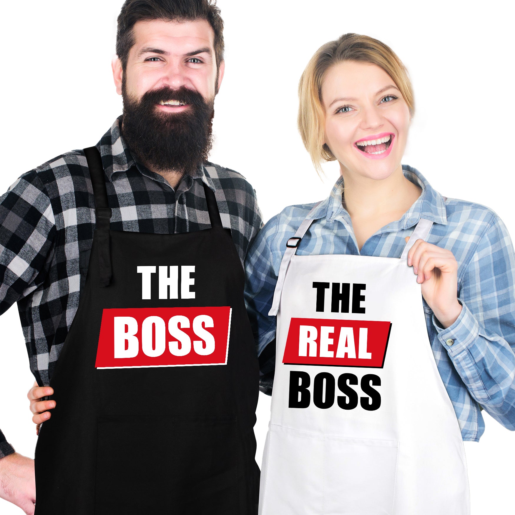 The Boss & The Real Boss Aprons - His and Hers Couples Apron Set